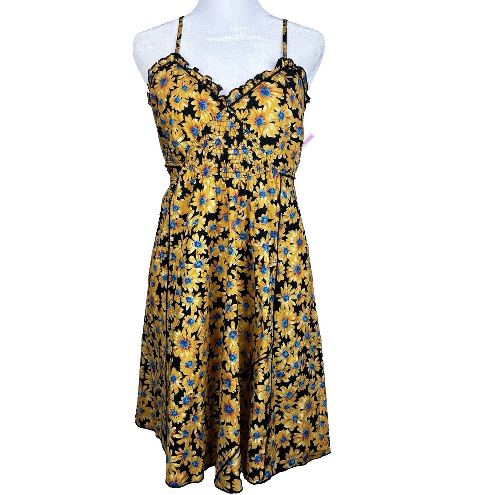 New Topshop Mini Dress Womens 6 Strappy Smocked Floral Vibrant‎ City Chic Whimsy